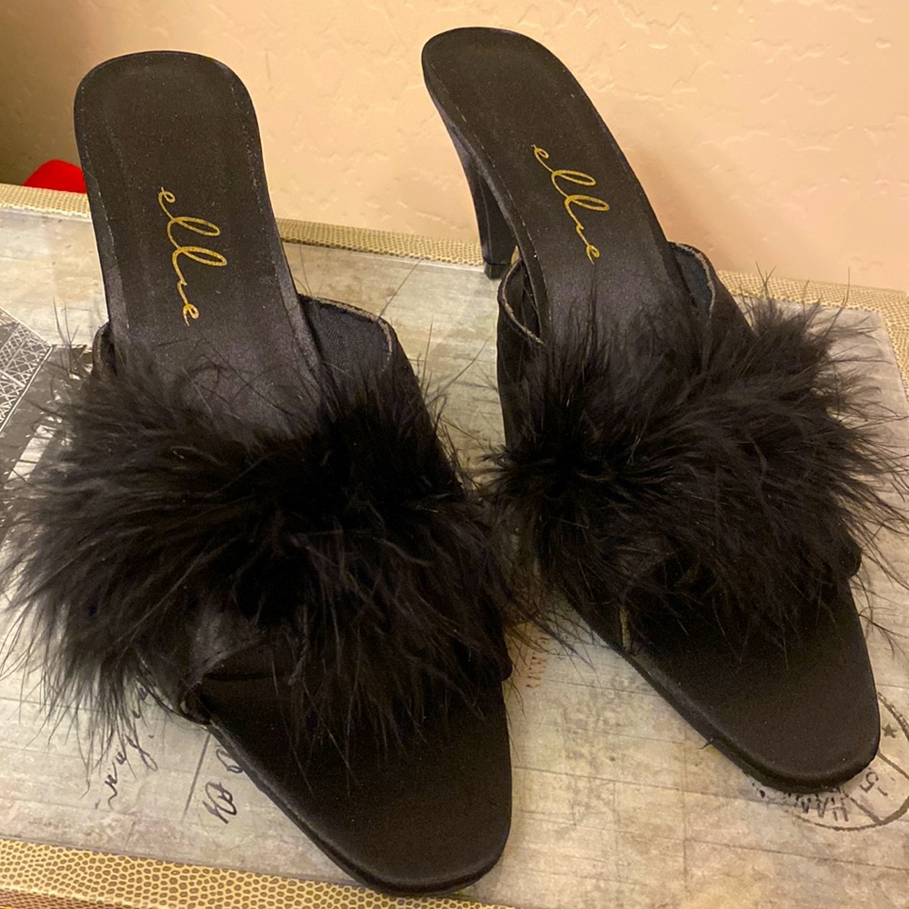 Black Maribou Feathers Slippers